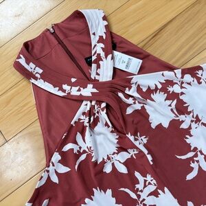 White House Black Market Floral Tank Top Womens Sz M Brown Cross Front Halter